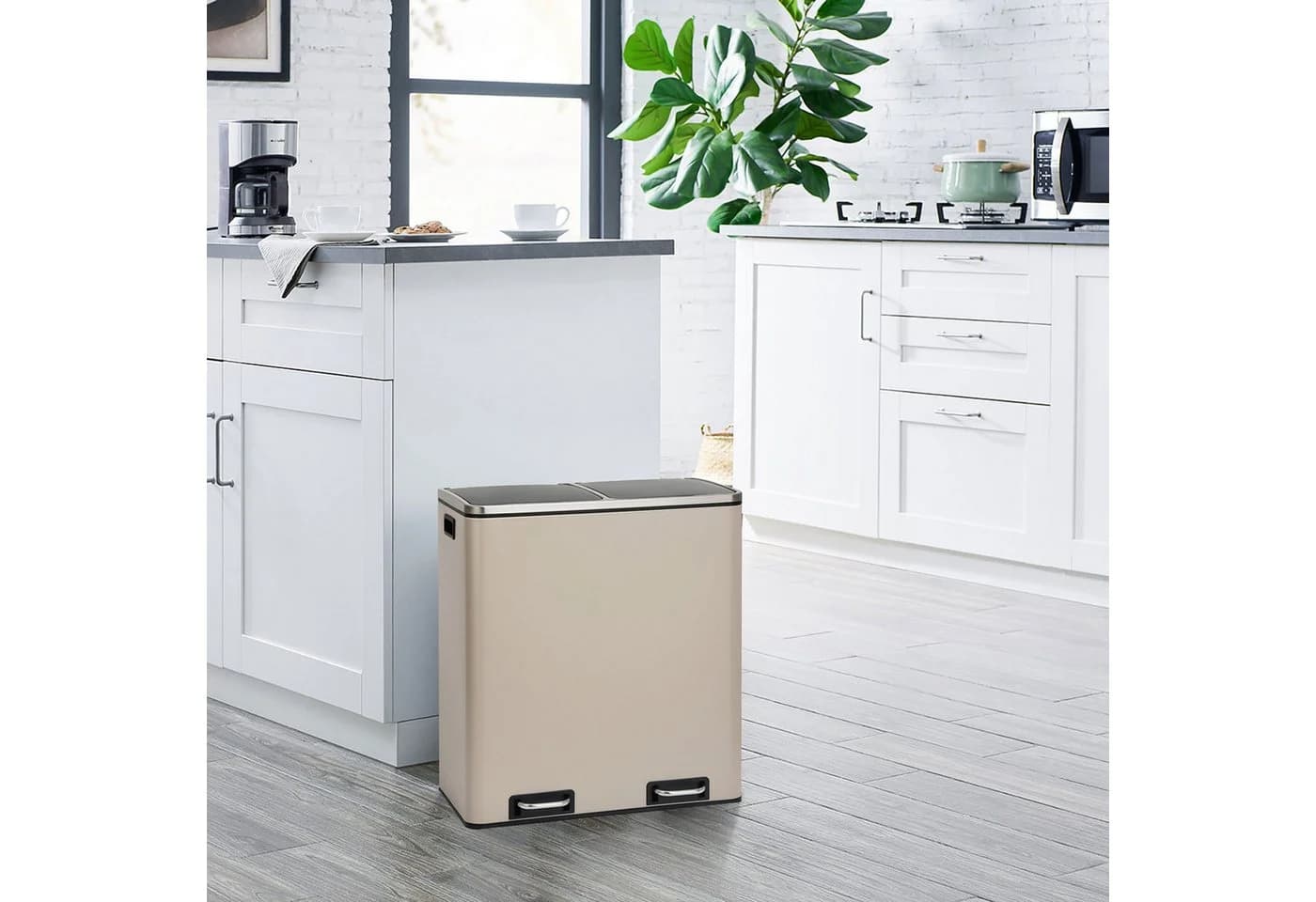 SVITA Mülltrennsystem Tretmülleimer 2x 30L Stahl Taupe