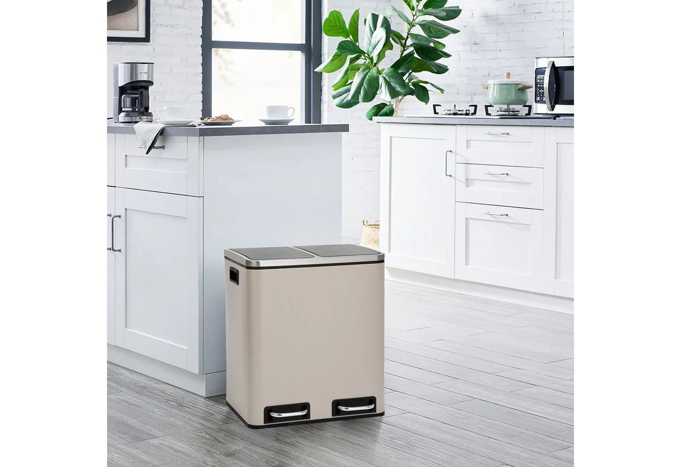 SVITA Mülltrennsystem Tretmülleimer 2x 15L Stahl Taupe