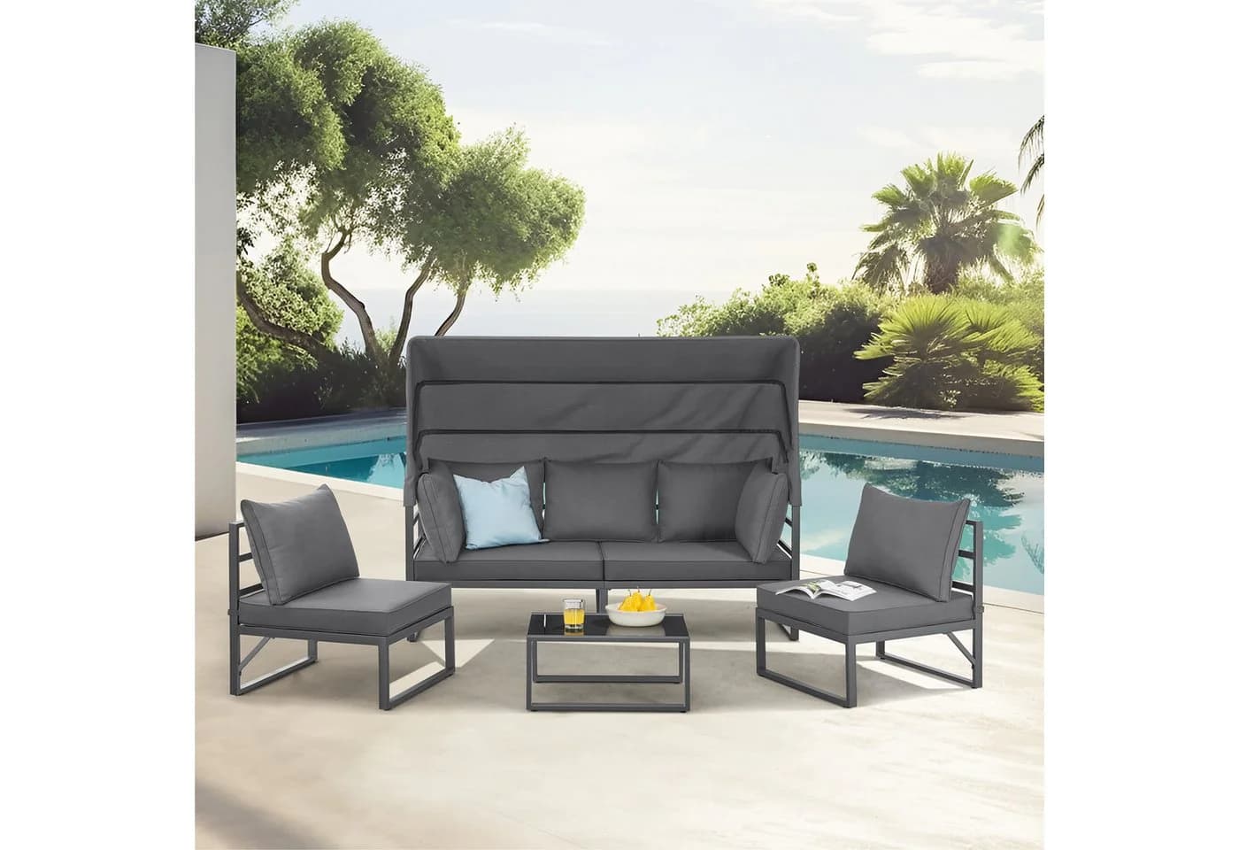 SVITA Gartenlounge-Set MAUI 4-tlg. mit Dach Grau Stahl