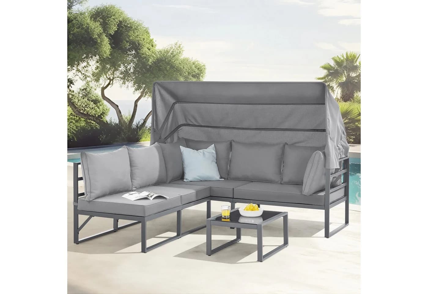 SVITA Gartenlounge-Set MAUI 4-tlg. mit Dach Grau - Bild 3