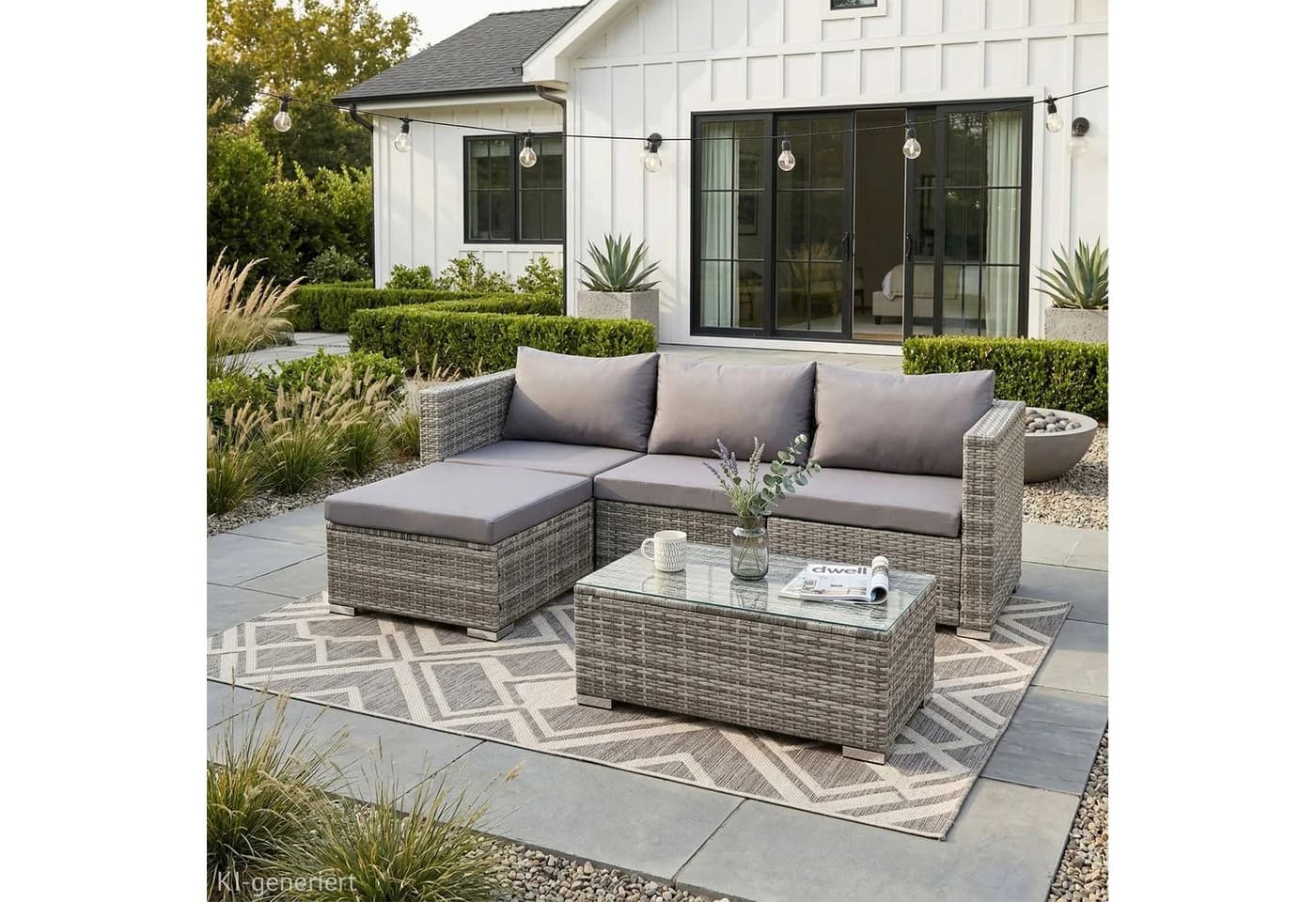 SVITA Loungeset QUEENS 5-tlg. Grau Polyrattan mit Tisch & Kissen
