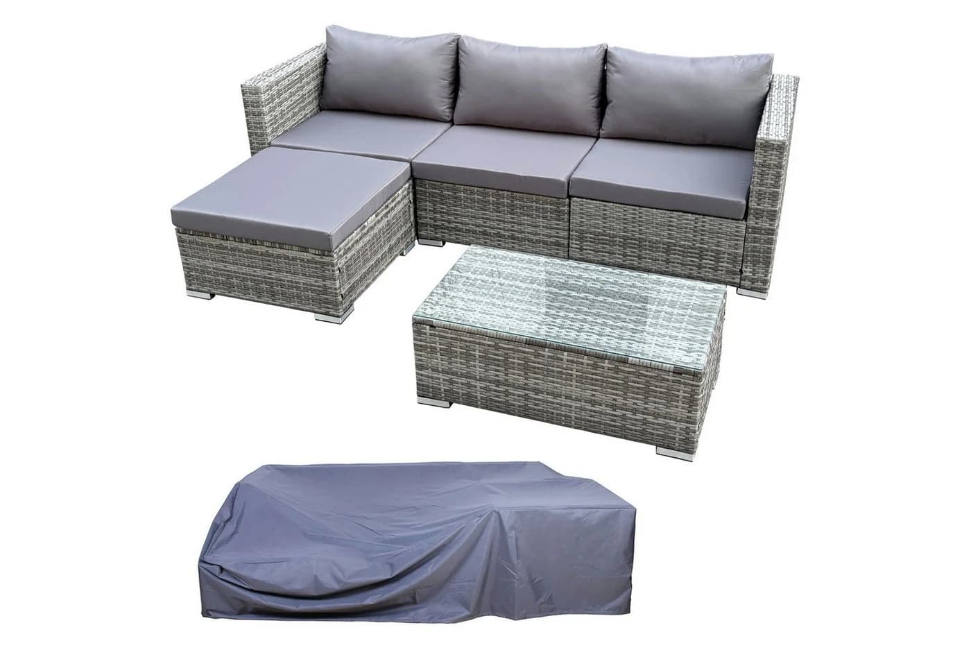 SVITA Loungeset QUEENS 5-tlg. Grau Polyrattan mit Tisch & Kissen - Bild 2