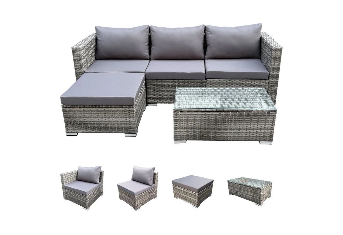 SVITA Loungeset QUEENS 5-tlg. Grau Polyrattan mit Tisch & Kissen - Bild 4