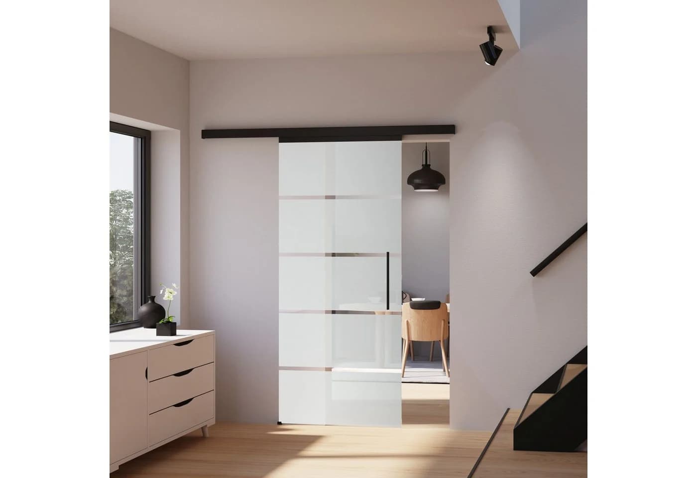 Inova Wohnen Glasschiebetür Blockstreifen 90x203,5 cm mit Softclose - Bild 2