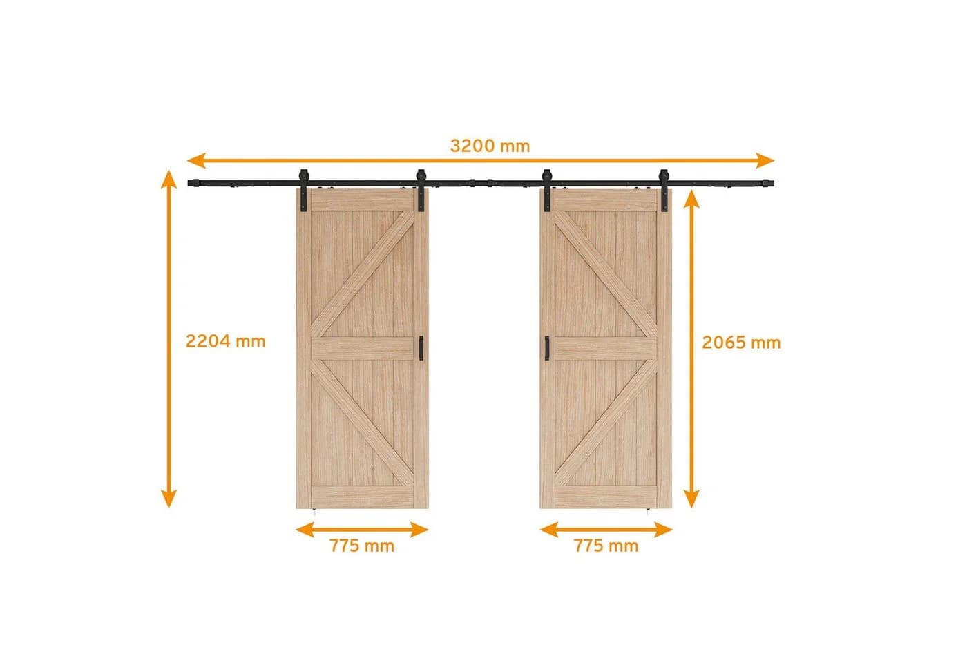 inova wohnen Doppelschiebetür Scheunentor Eiche Schwarz Softclose