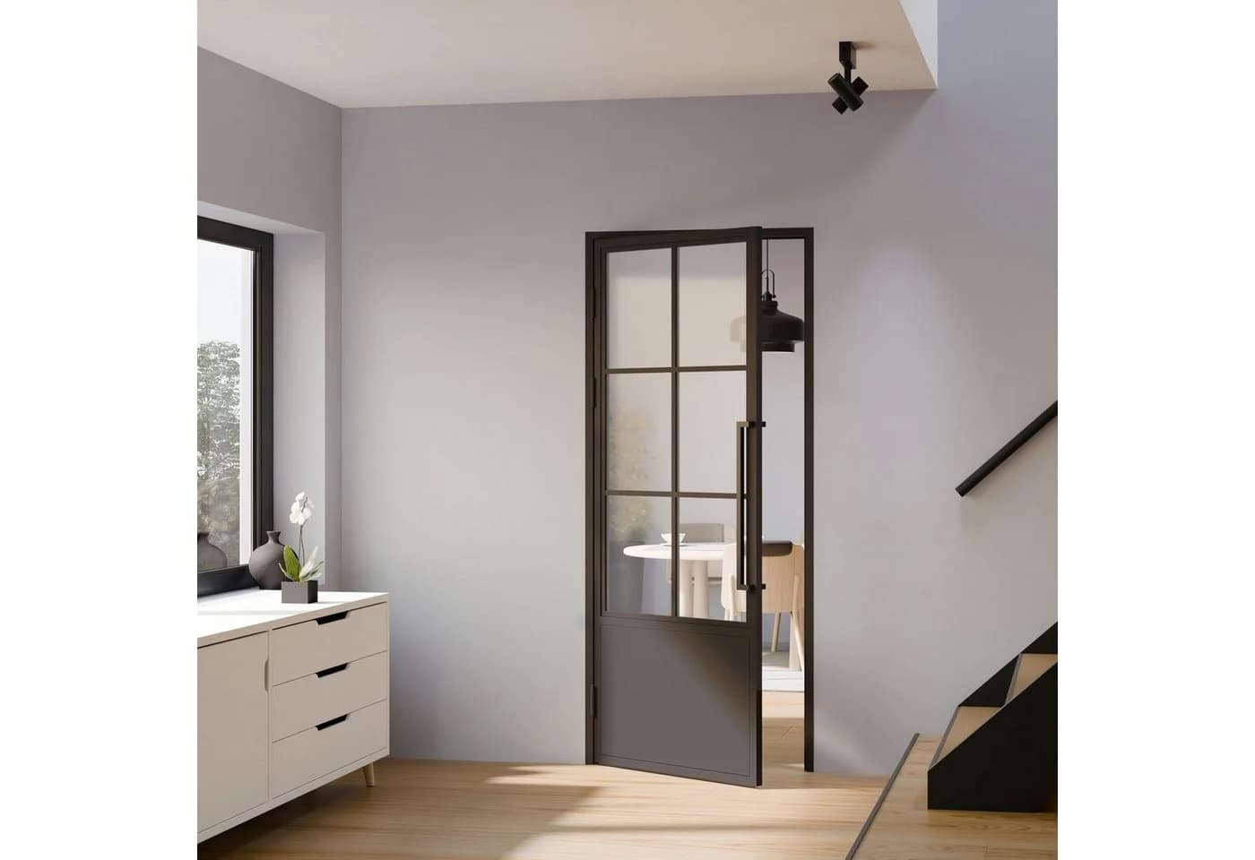 inova wohnen Zimmertür Glastür Stahlrahmen schwarz Klarglas Loftstyle - Bild 2