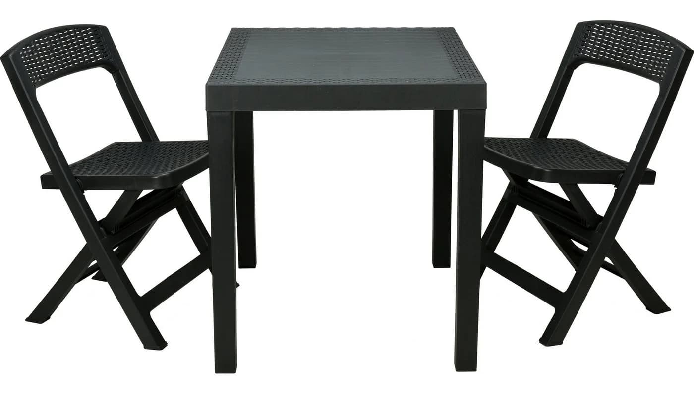 matrasa Gartenmöbel Set 3-tlg. Rattanoptik Anthrazit mit 2 Klappstühlen & Tisch