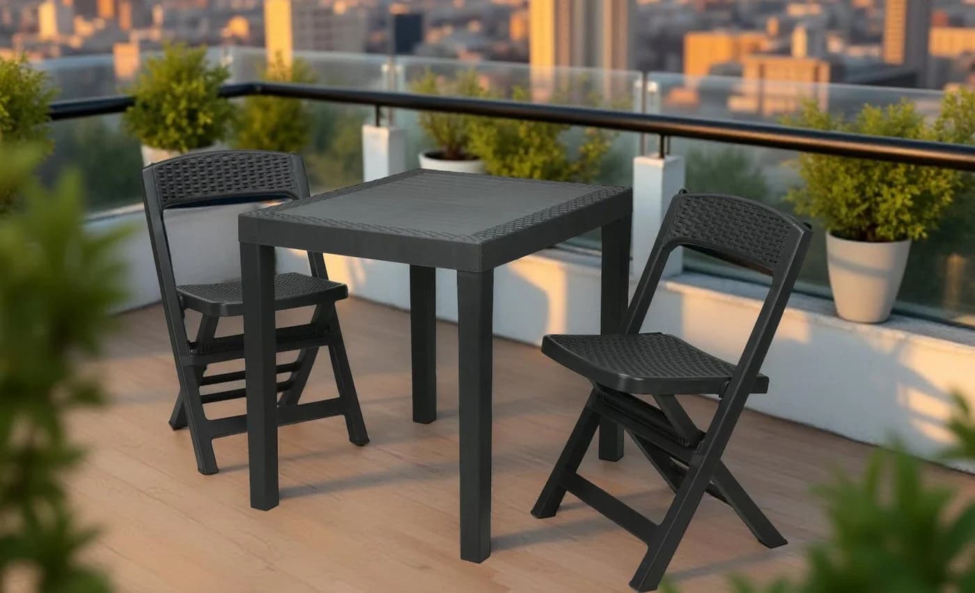 matrasa Gartenmöbel Set 3-tlg. Rattanoptik Anthrazit mit 2 Klappstühlen & Tisch - Bild 2