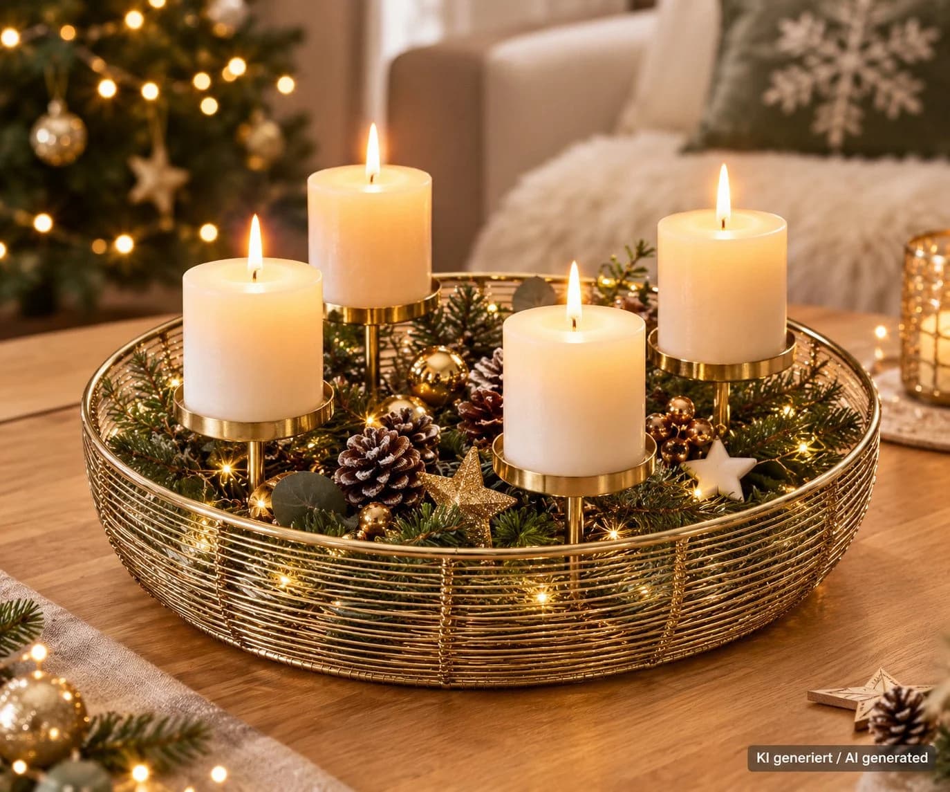 matrasa Adventskranz aus Metall Gold 4 Kerzenhalter