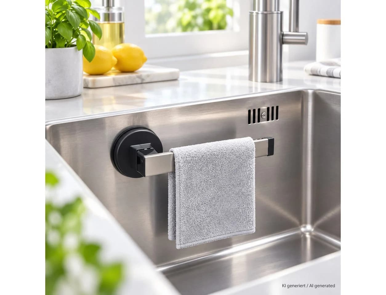 matrasa Spültuchhalter „Wink“ Schwarz/Silber mit Saugnapf - Bild 2