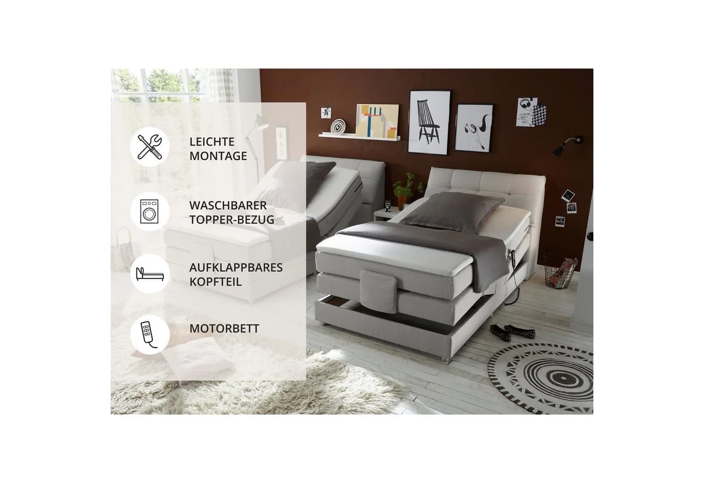 Boxspringbett Carpino Elektrisch Verstellbar mit Stauraum und Topper - Bild 4