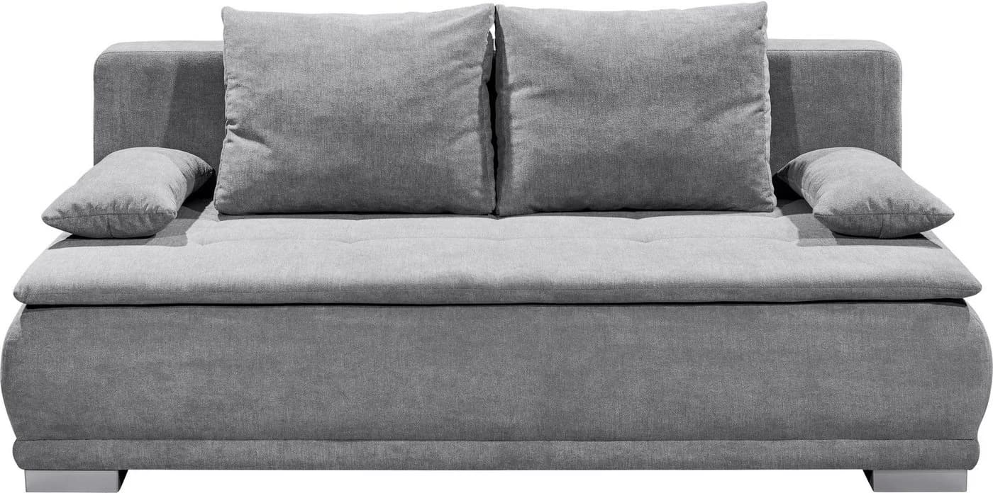Schlafsofa Luigi Grau Microvelours mit Bettkasten und Schlaffunktion