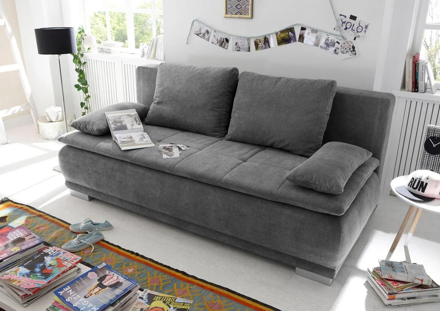 Schlafsofa Luigi Grau Microvelours mit Bettkasten und Schlaffunktion - Bild 2