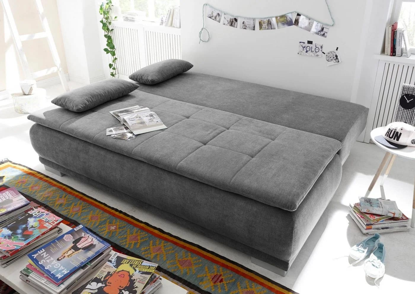 Schlafsofa Luigi Grau Microvelours mit Bettkasten und Schlaffunktion - Bild 5