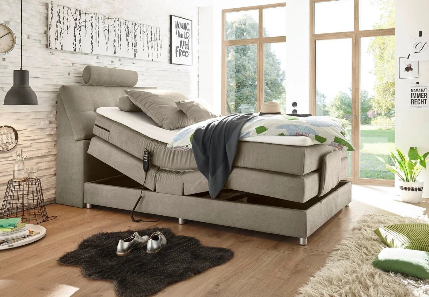 Boxspringbett Palermo beige mit Motor und Stauraum - Bild 5