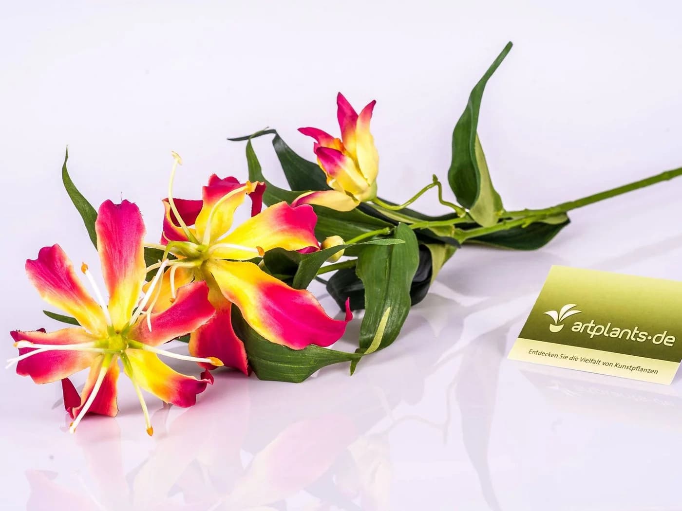 artplants Kunstzweig Gloriosa Pink-Gelb 80cm