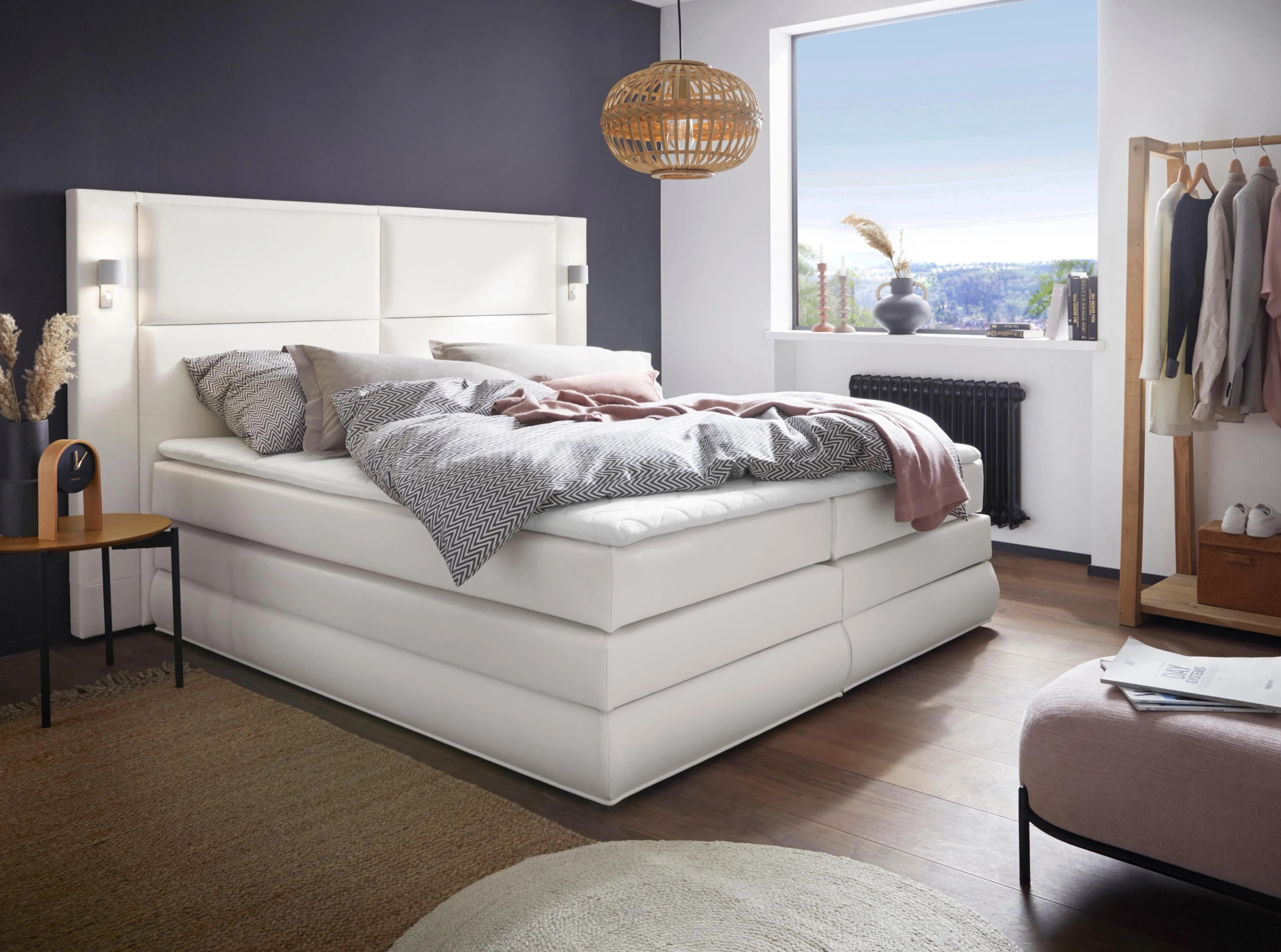 Boxspringbett COLLECTION AB Copenhagen Weiß mit LED und Bettkasten
