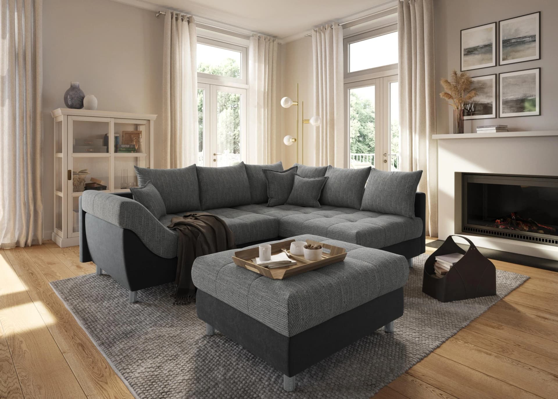 Ecksofa COLLECTION AB Innsbruck L-Form Schwarz Grau Microfaser