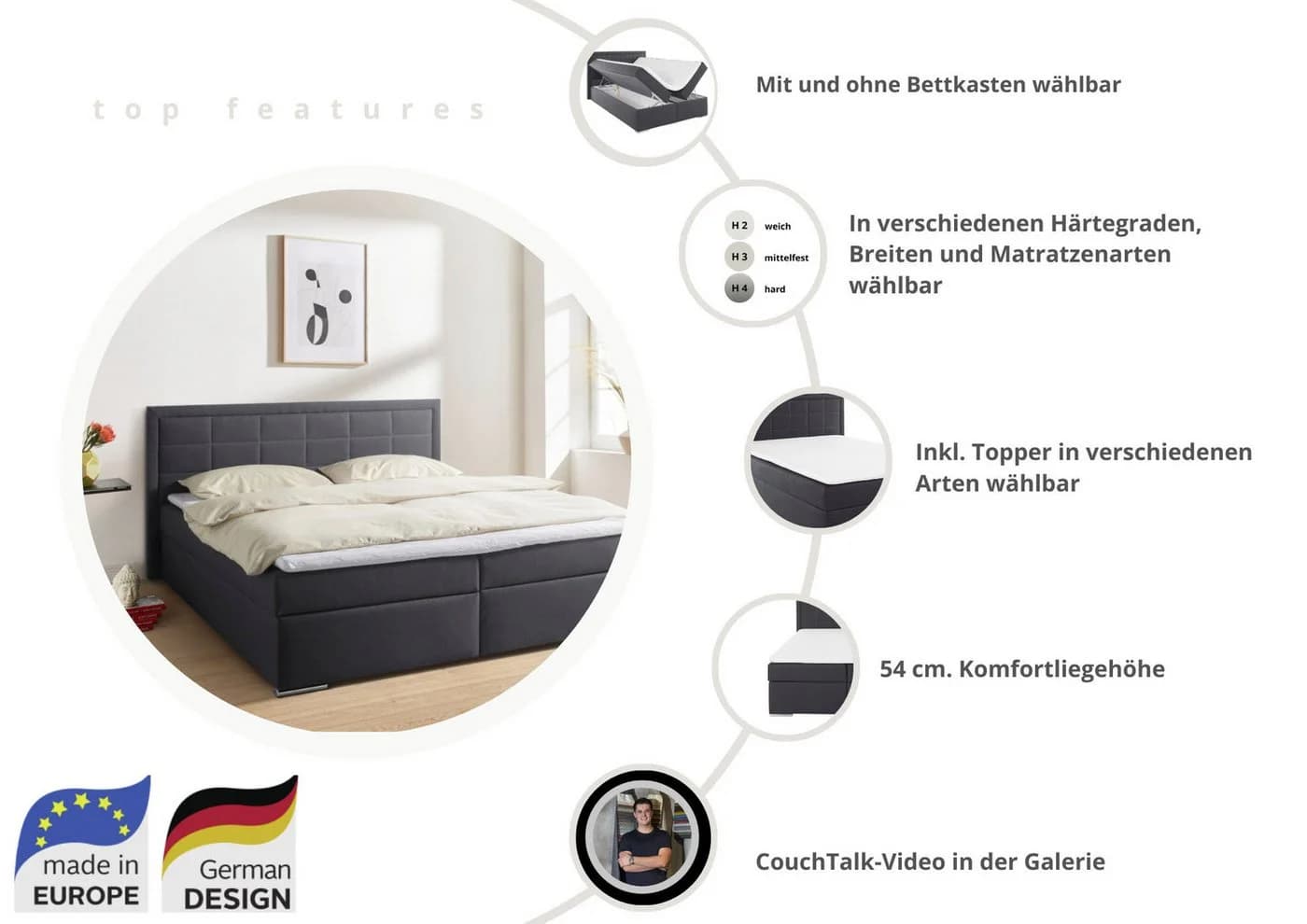 Boxspringbett COLLECTION AB Athena mit Bettkasten Anthrazit - Bild 3