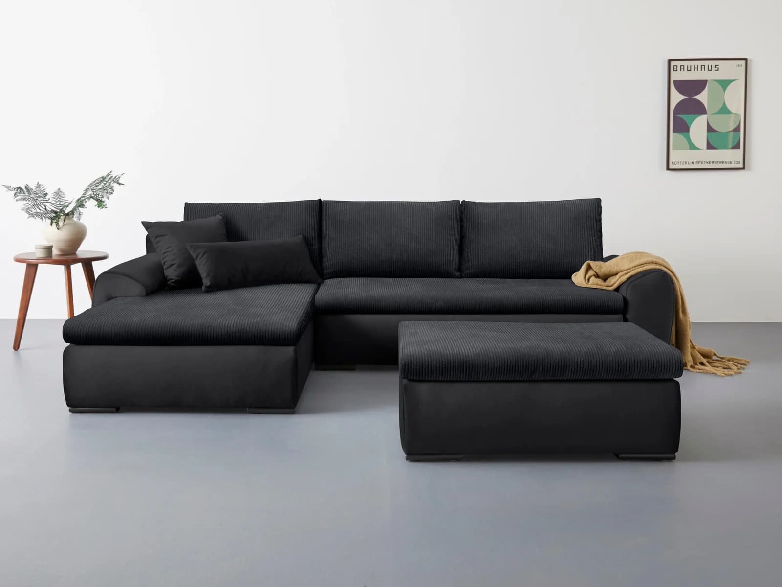 HOME AFFAIRE Ecksofa Win L-Form 285 cm Anthrazit/Schwarz