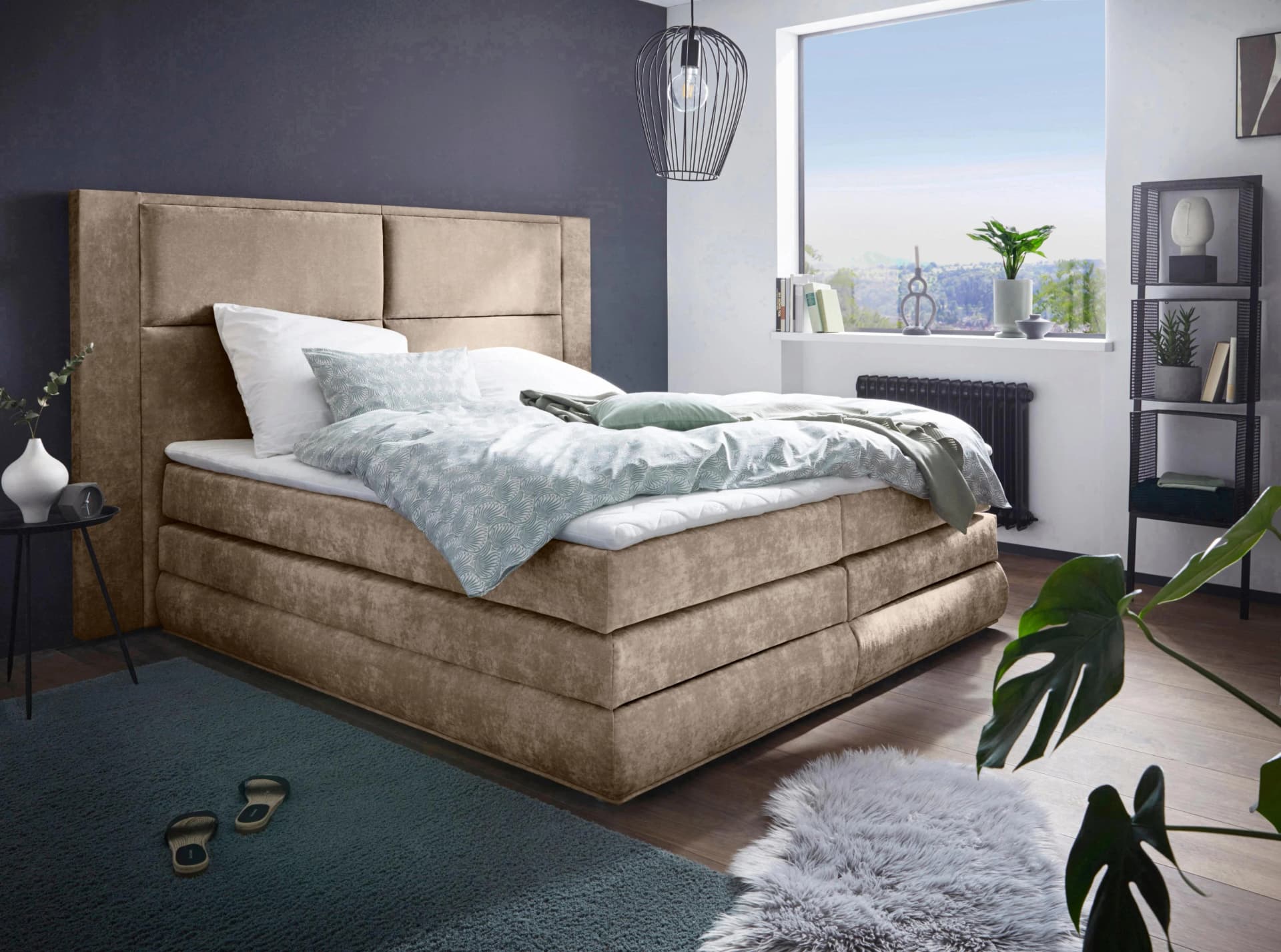 Boxspringbett COLLECTION AB Copenhagen Braun mit Bettkasten und Topper