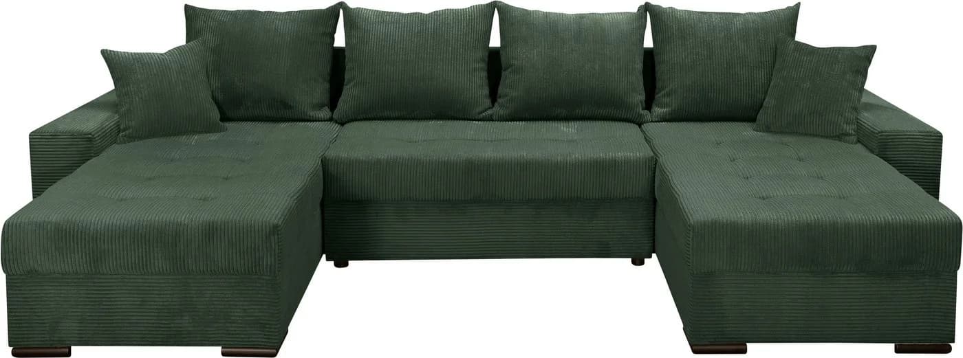 Wohnlandschaft COLLECTION AB Josy XL U-Form Dunkelgrün mit Bettfunktion
