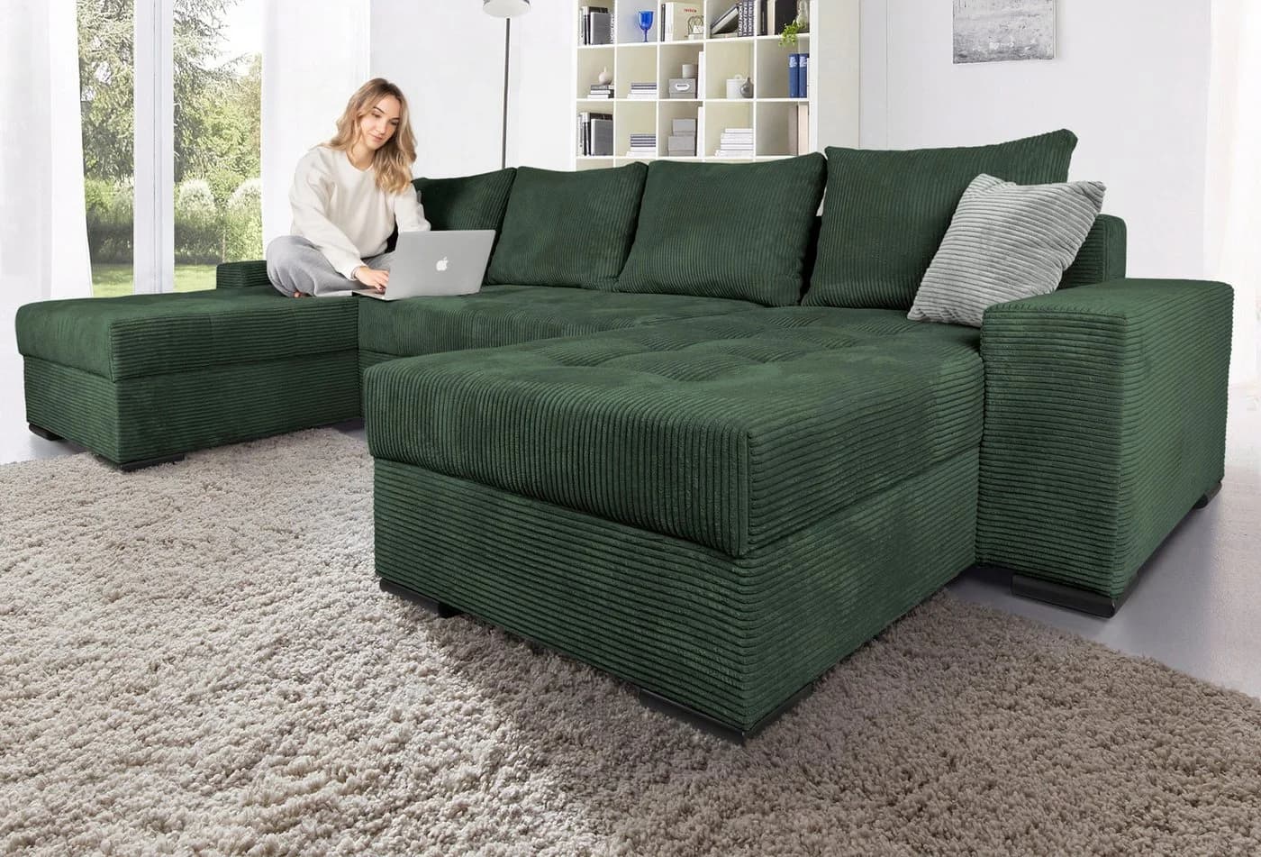 Wohnlandschaft COLLECTION AB Josy XL U-Form Dunkelgrün mit Bettfunktion - Bild 2