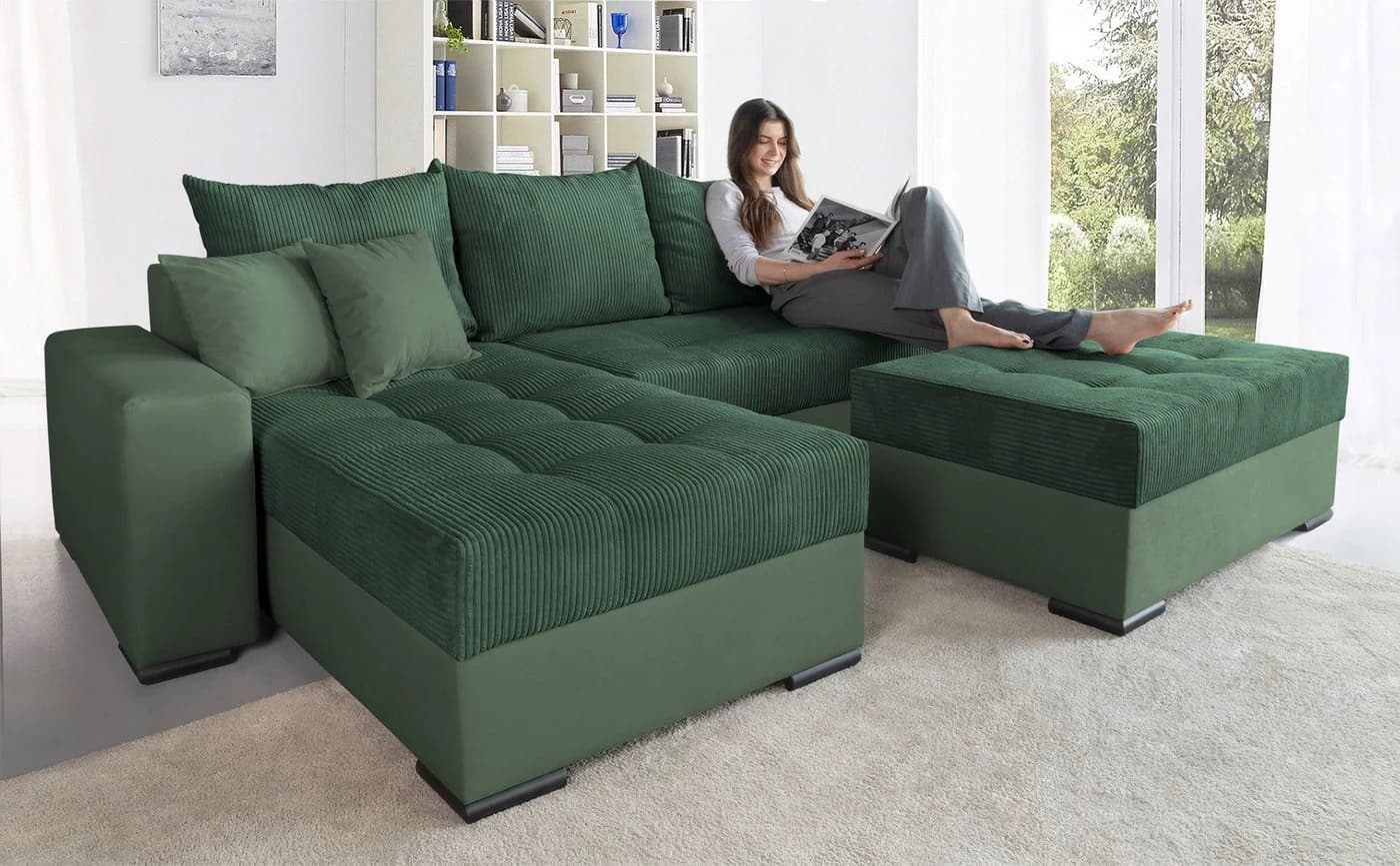 Ecksofa COLLECTION AB Josy L-Form Grün mit Bettfunktion - Bild 2