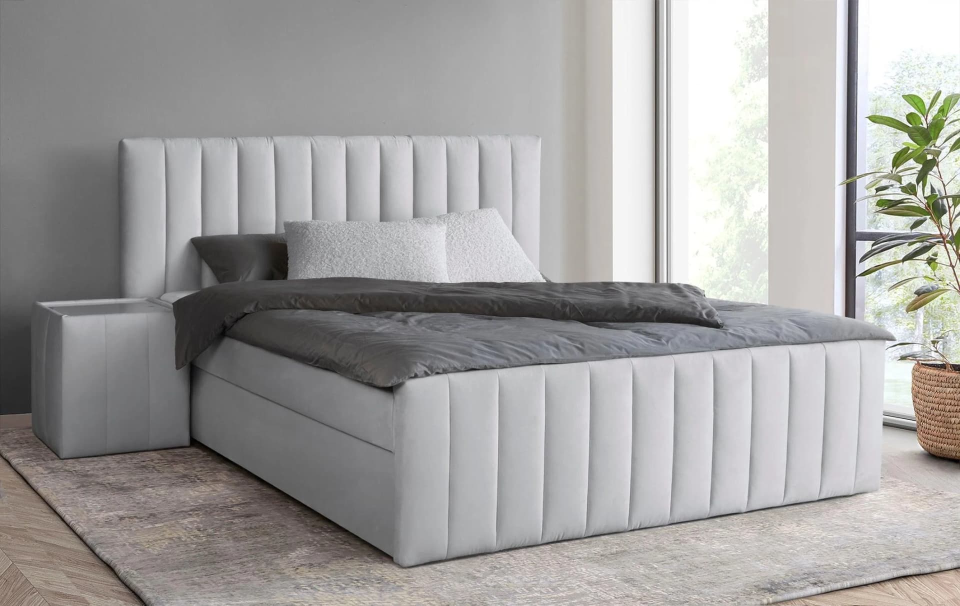 Boxbett HOME AFFAIRE Effy hellgrau mit Bettkasten und Matratze