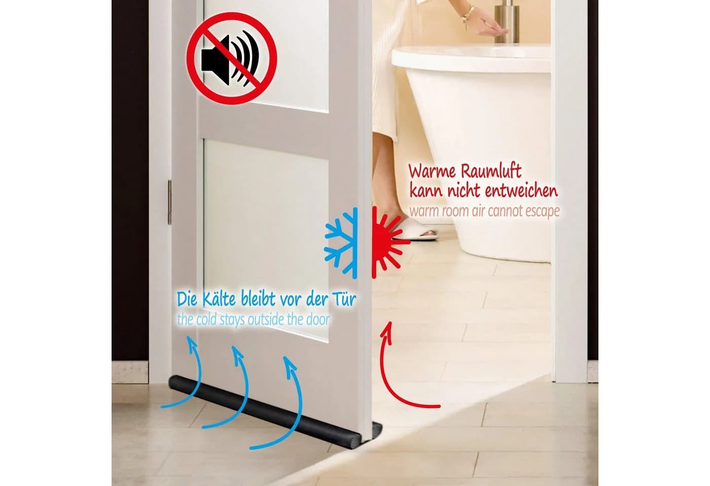 com-four Zugluftstopper 3-tlg. Schwarz mit Doppeldichtung