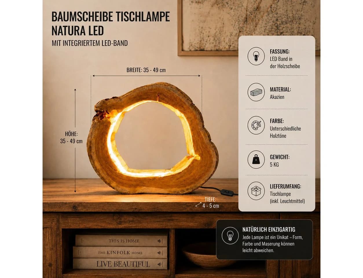 Möbel Bressmer NATURA LED Tischlampe Akazienholz - Bild 3