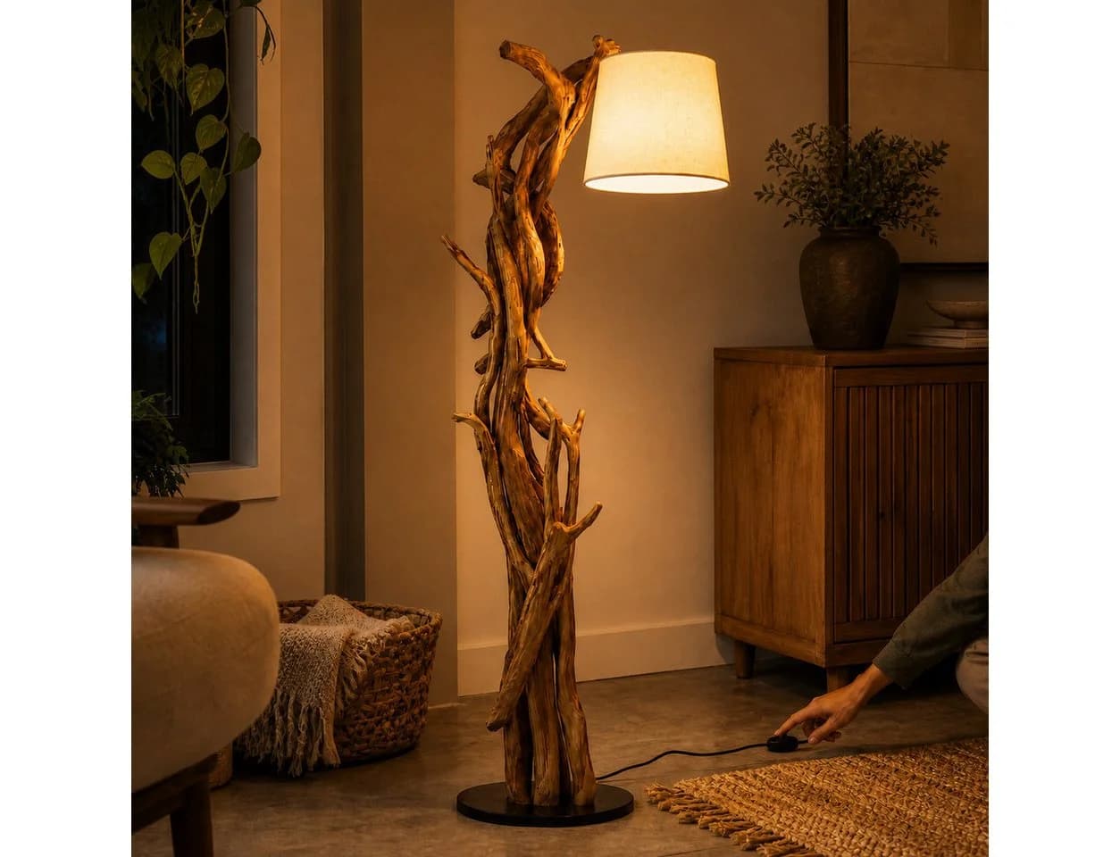 Möbel Bressmer Stehlampe MORGAN Teakholz 185cm Beige