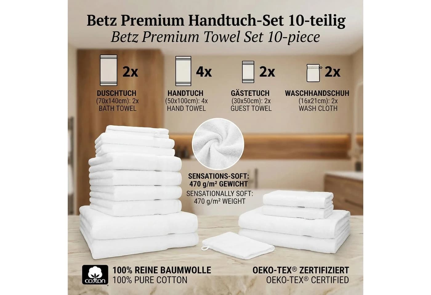 Betz Handtuch Set 10-tlg. Handtuch-Set PREMIUM, 100% Baumwolle