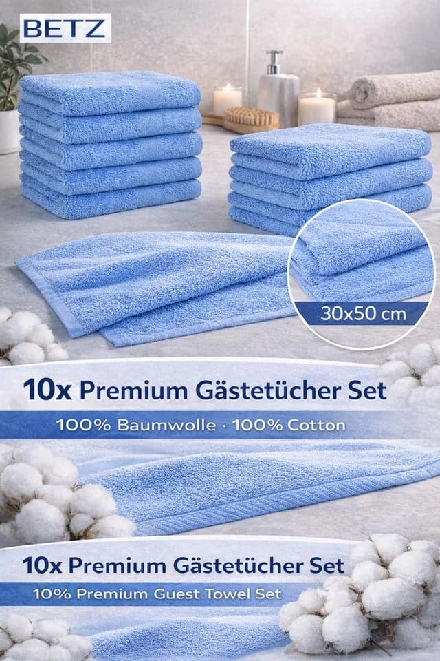 Betz Gästehandtücher 10-tlg. Set PREMIUM 100% Baumwolle Blau