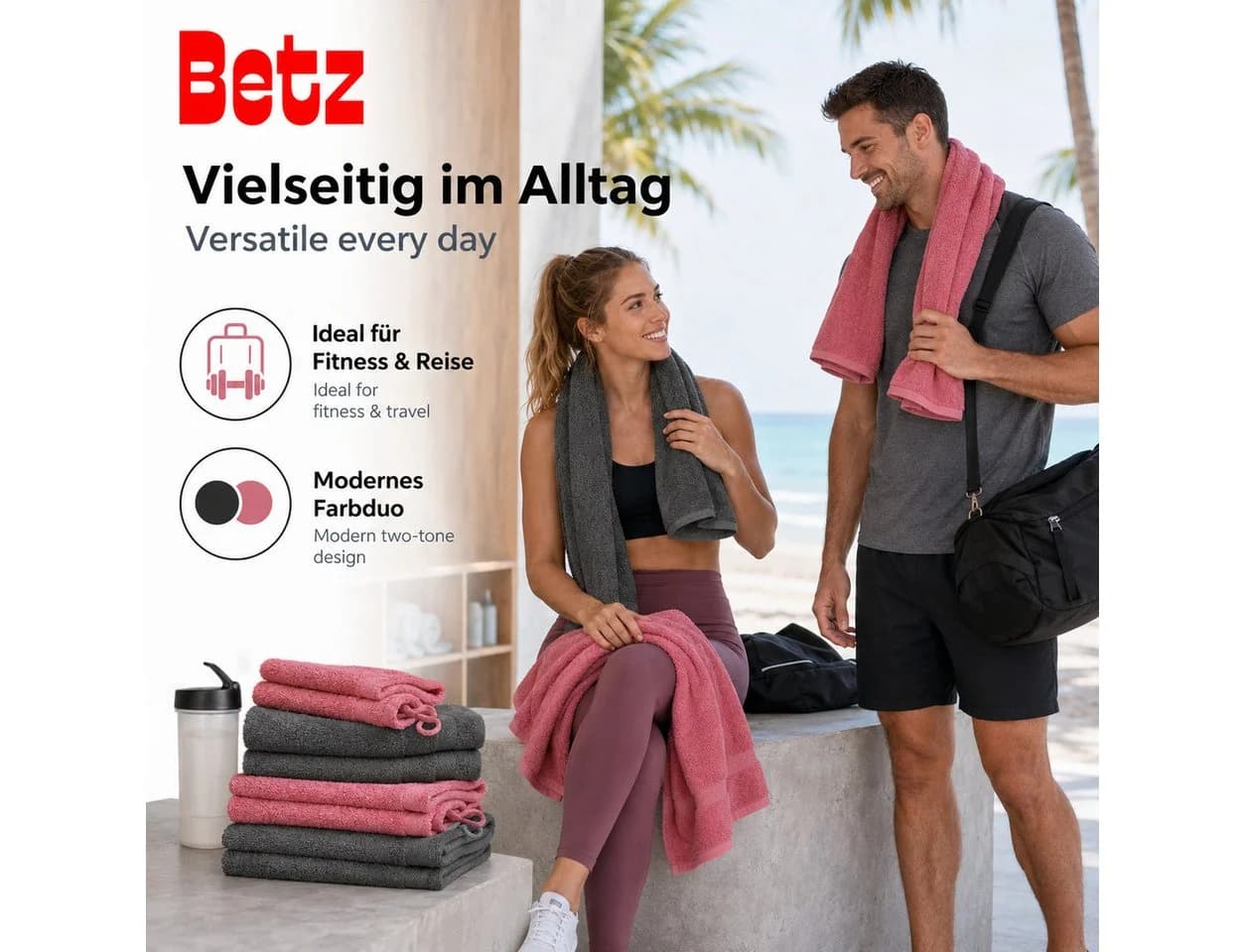 Betz Handtuch-Set 10-tlg. Premium 100% Baumwolle Anthrazit/Altrosa - Bild 5