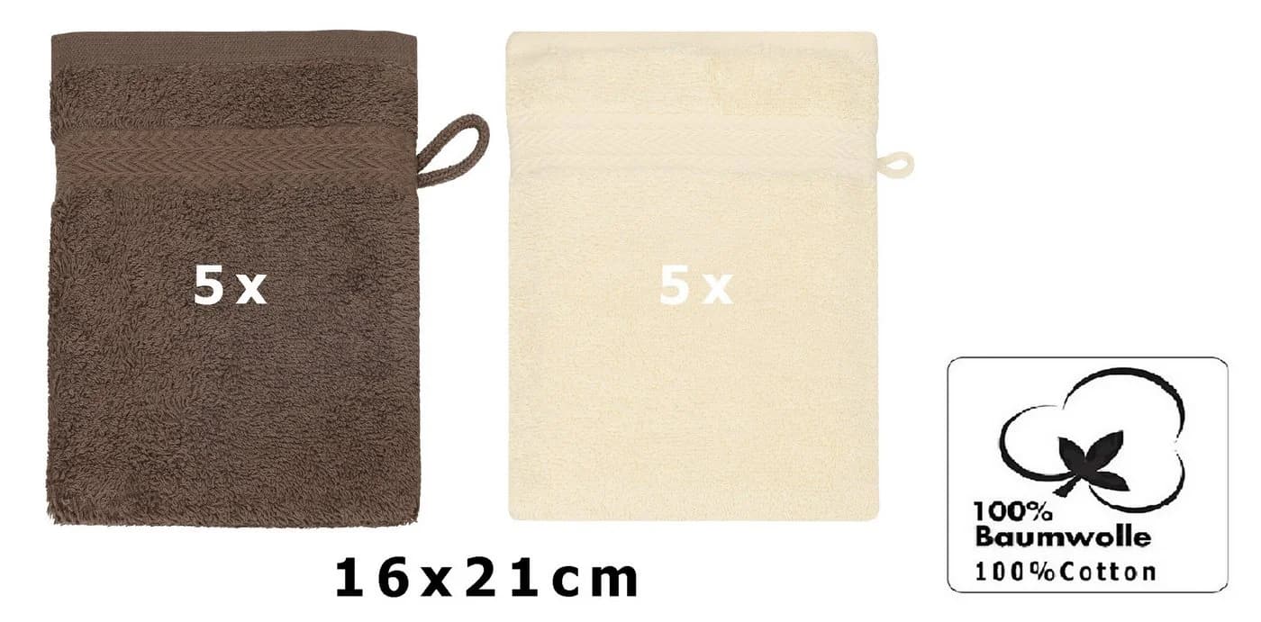 Betz Waschhandschuh 10 Stück Premium 16x21 cm Nussbraun und Beige