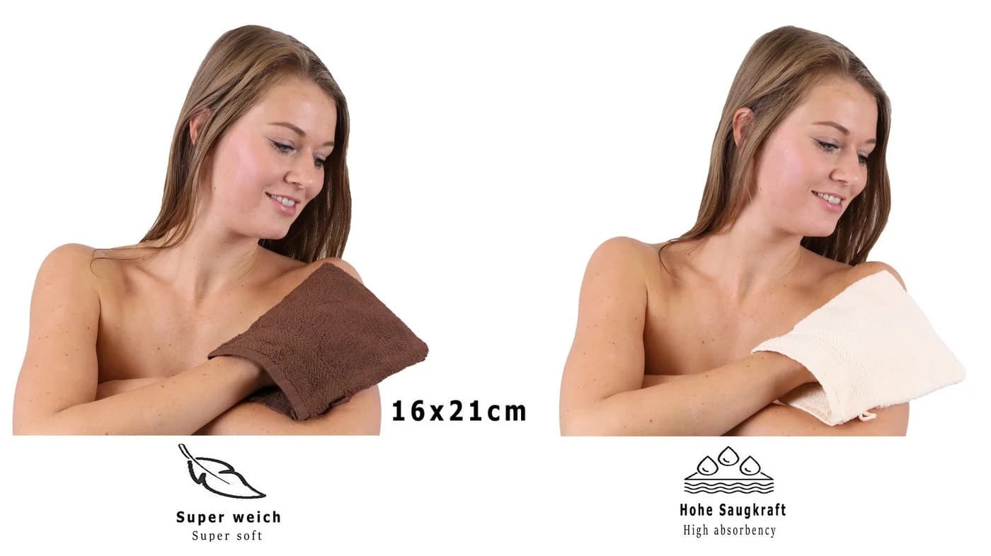 Betz Waschhandschuh 10 Stück Premium 16x21 cm Nussbraun und Beige - Bild 4