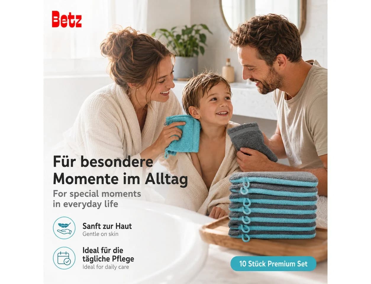 Betz Waschhandschuh 10 Stück Premium 16x21 cm Anthrazit und Türkis - Bild 3