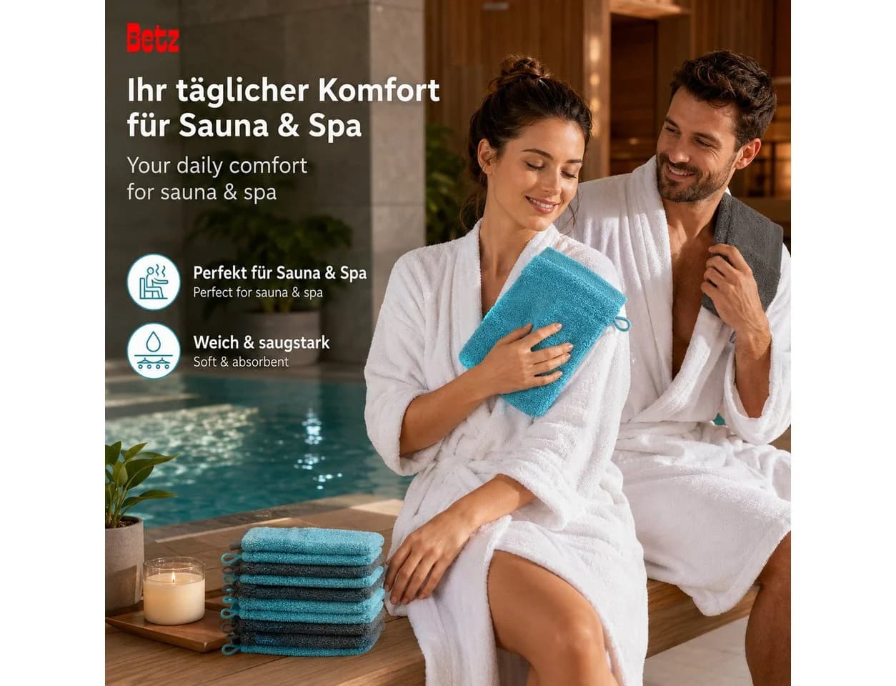 Betz Waschhandschuh 10 Stück Premium 16x21 cm Anthrazit und Türkis - Bild 4