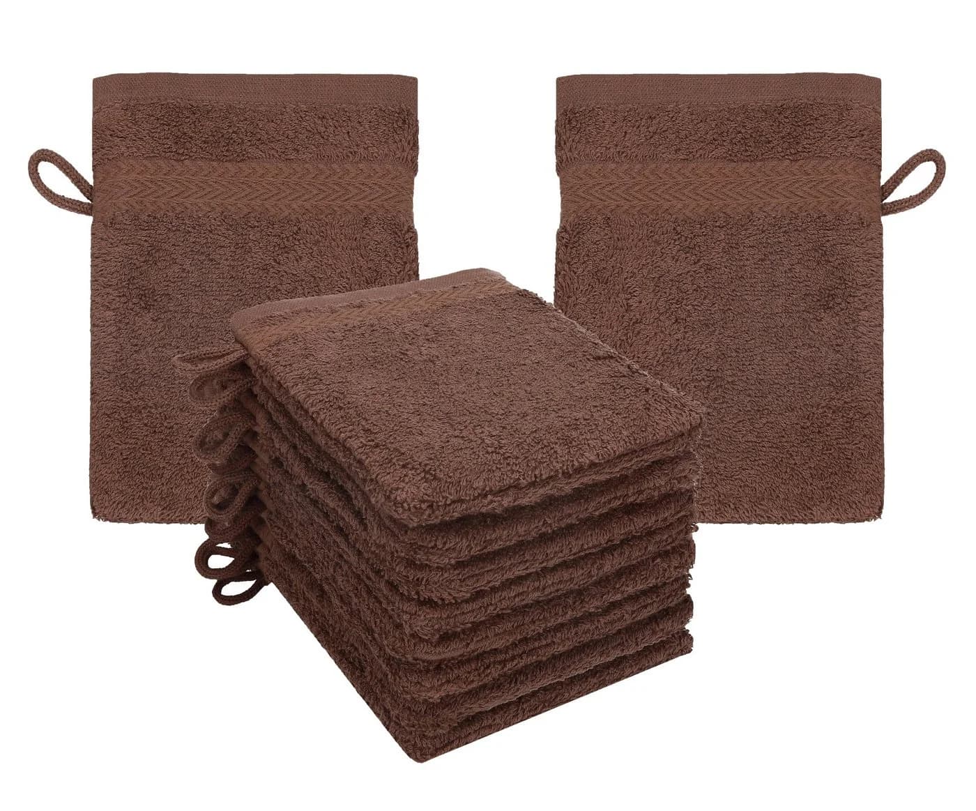 Betz 10-tlg. PREMIUM Waschhandschuh-Set 16x21 cm 100% Baumwolle Braun - Bild 2