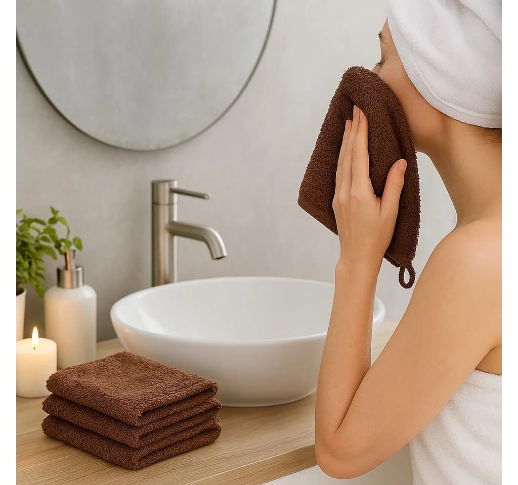 Betz 10-tlg. PREMIUM Waschhandschuh-Set 16x21 cm 100% Baumwolle Braun - Bild 4