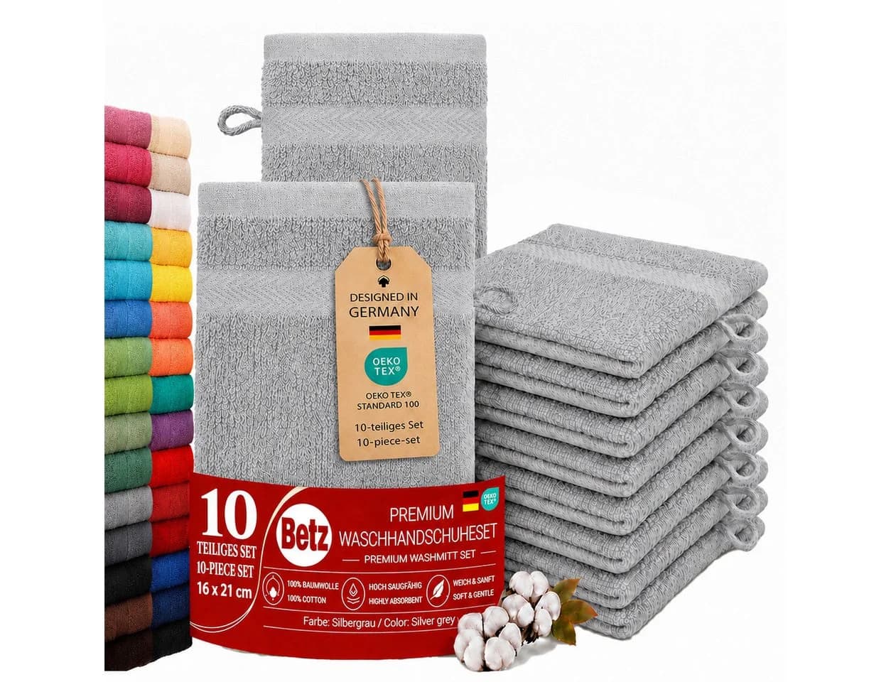 Betz PREMIUM Waschhandschuh-Set 10-tlg. 100% Baumwolle Silber - Bild 2