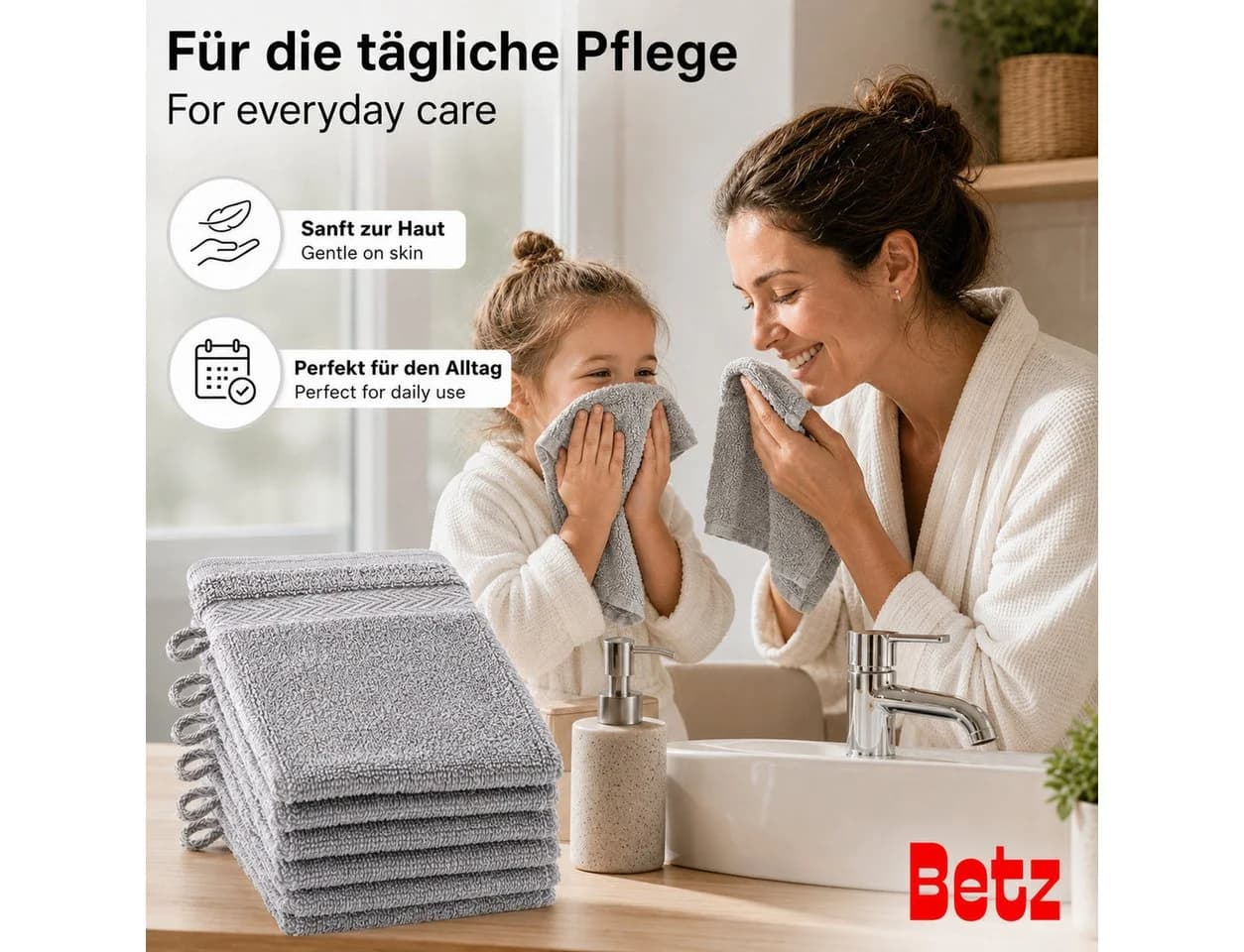 Betz PREMIUM Waschhandschuh-Set 10-tlg. 100% Baumwolle Silber - Bild 3