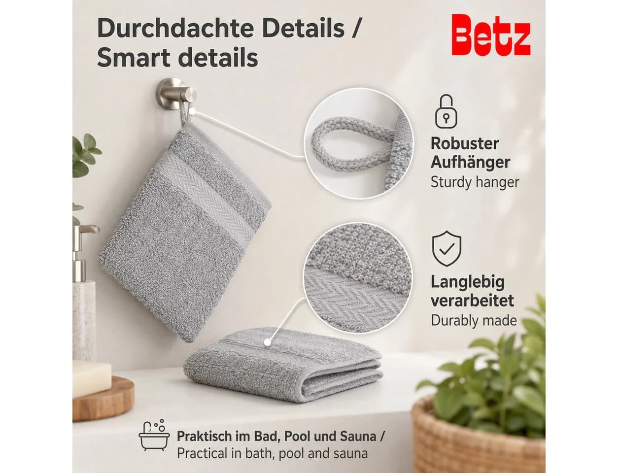 Betz PREMIUM Waschhandschuh-Set 10-tlg. 100% Baumwolle Silber - Bild 4