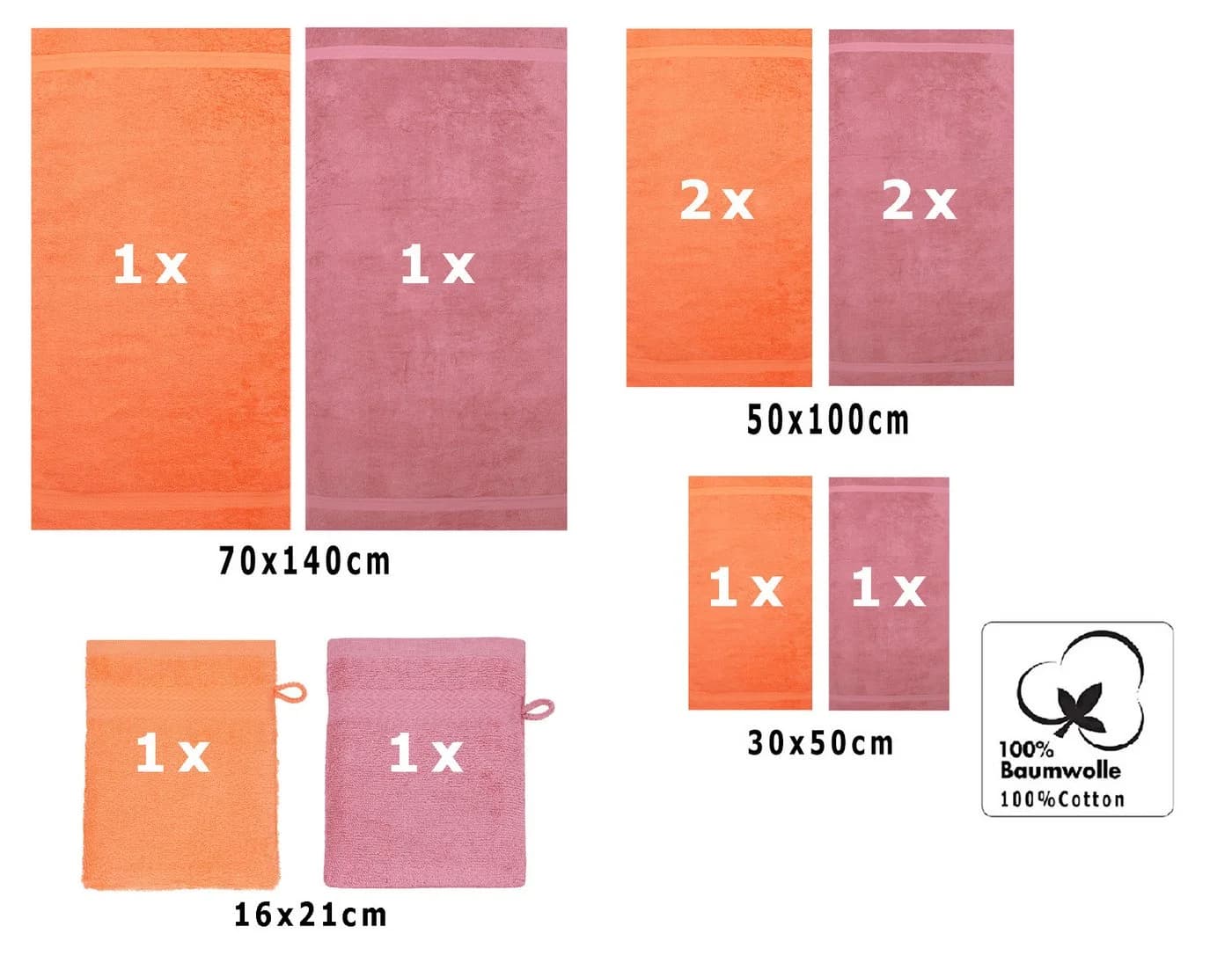 Betz Handtuch Set 10-tlg. Premium Orange und Altrosa 100% Baumwolle