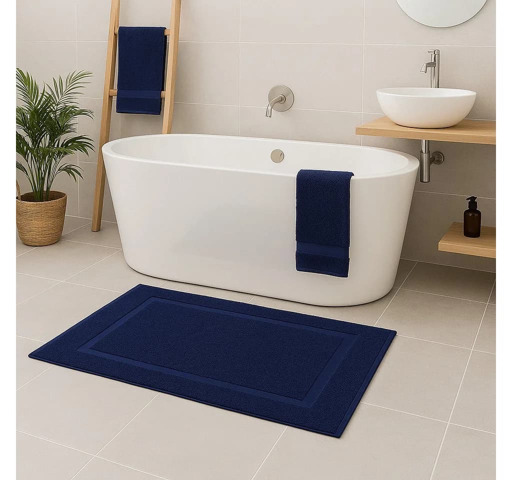 Betz Badematte 2 Stück Premium Badteppich Dunkelblau Baumwolle