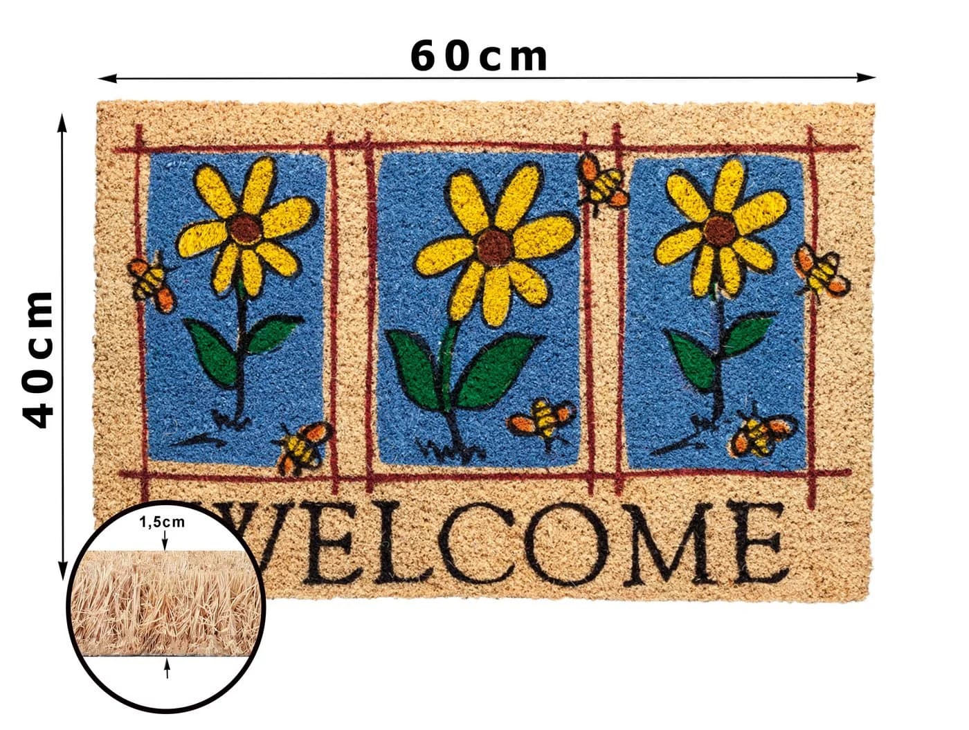 Betz Kokosmatte WELCOME mit Sonnenblumen 40x60cm - Bild 3