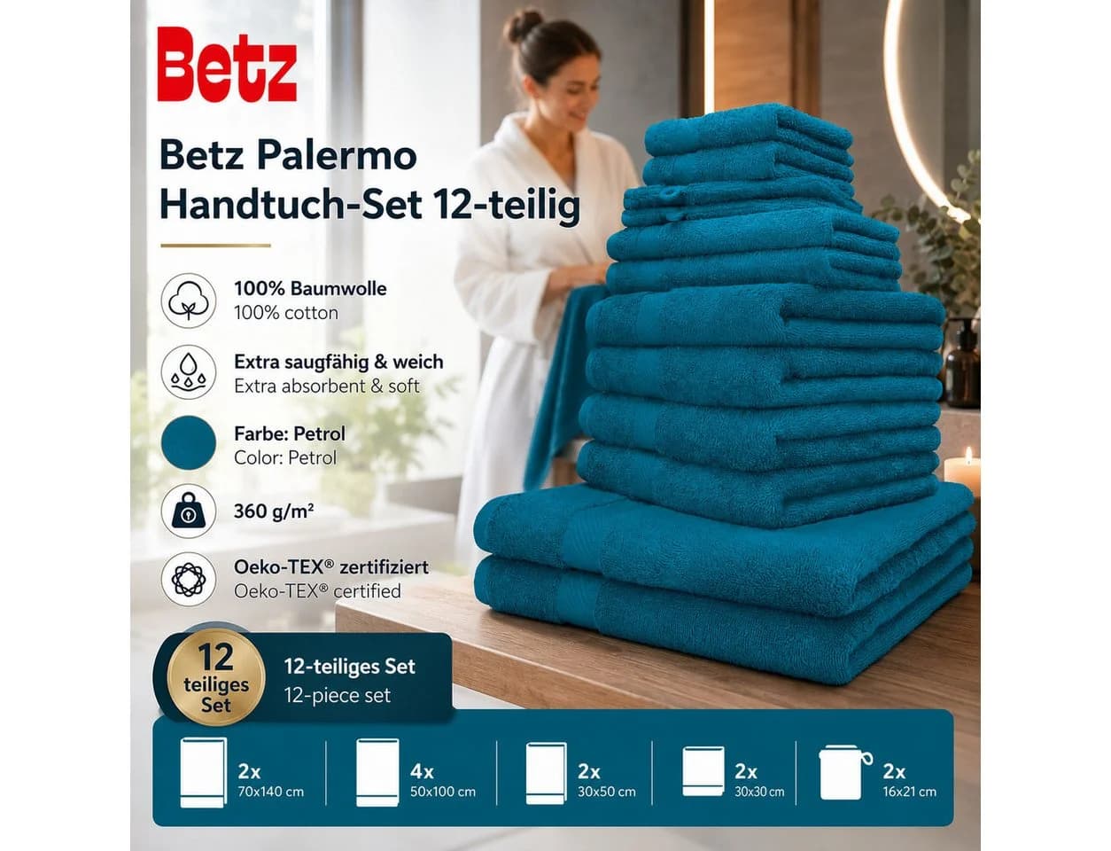 Betz Handtuch-Set Palermo 12-tlg. 100% Baumwolle Petrol