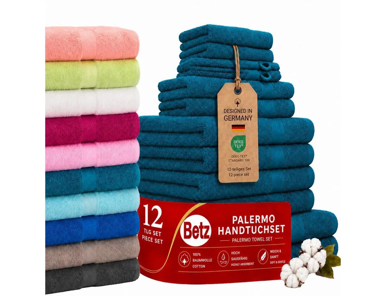 Betz Handtuch-Set Palermo 12-tlg. 100% Baumwolle Petrol - Bild 2