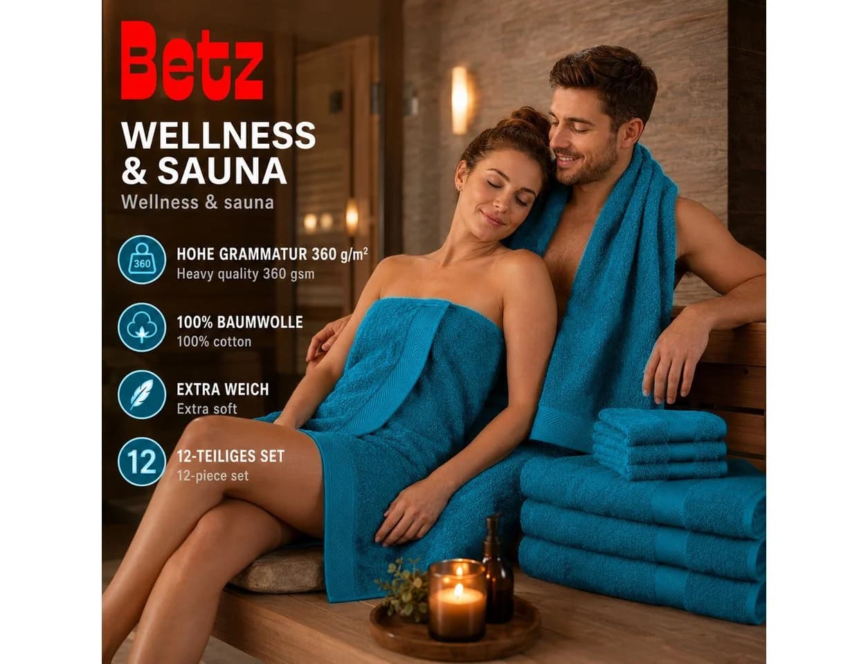 Betz Handtuch-Set Palermo 12-tlg. 100% Baumwolle Petrol - Bild 3